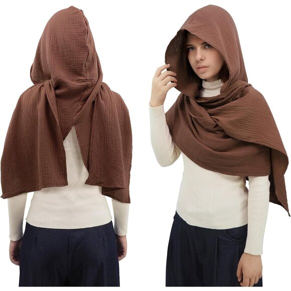 Multifunctional Hooded Cotton Shawl Scarf Cape for Women Men Warm Cozy Fashion - Picture 3 of 7
